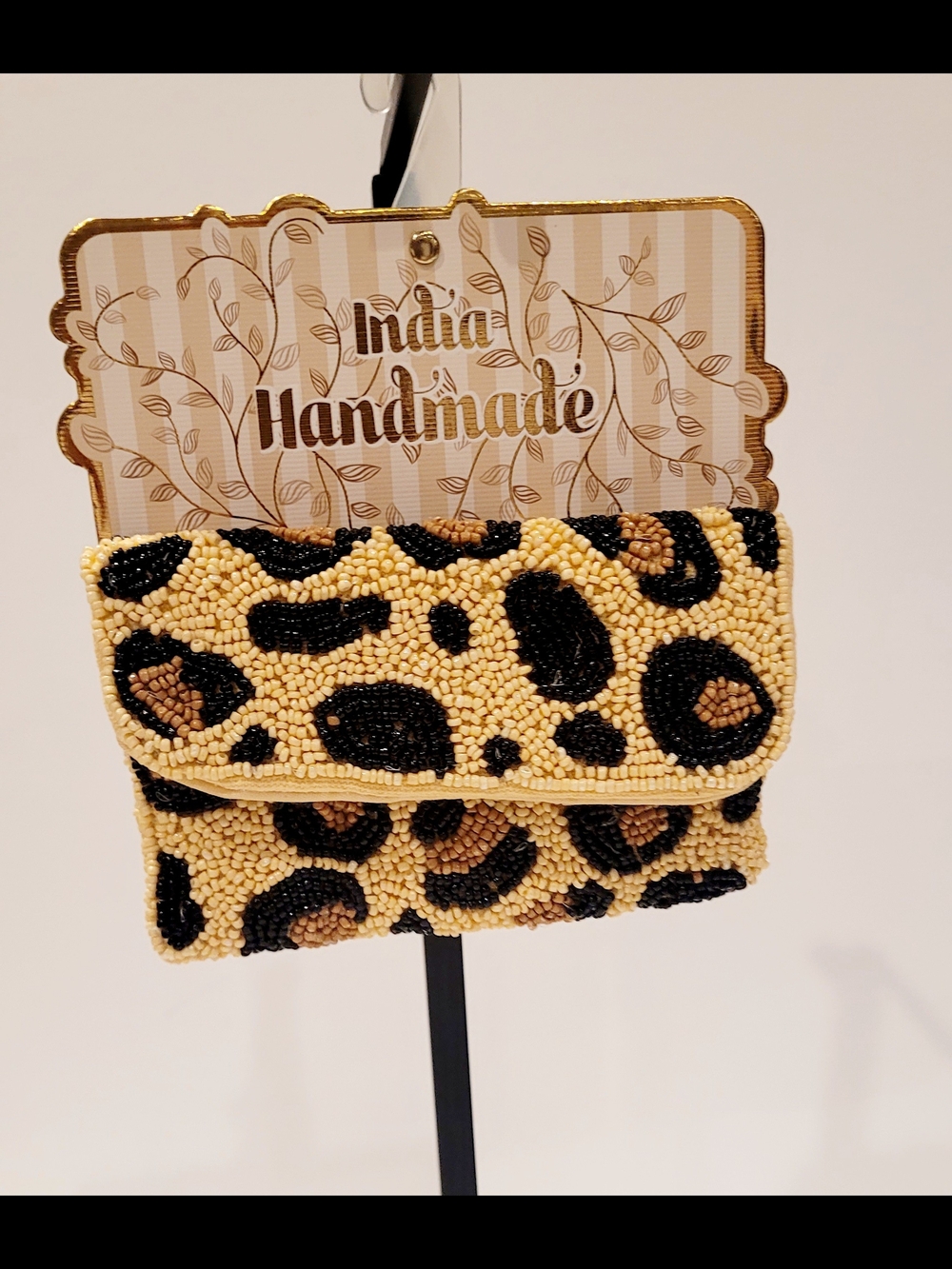 Leopard Beaded Clutch - Tan Black Brown Handmade - Picture 3 of 4